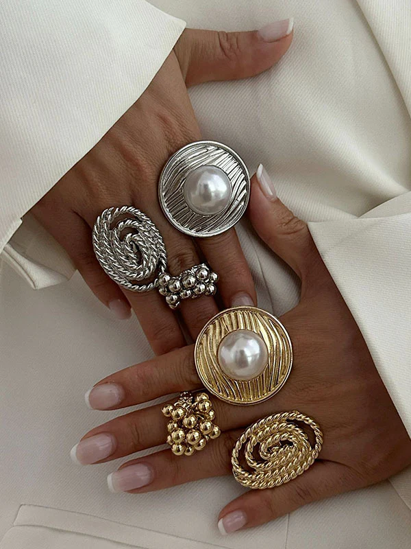 Beaded Geometric Solid Color Rings Accessories - Image 2