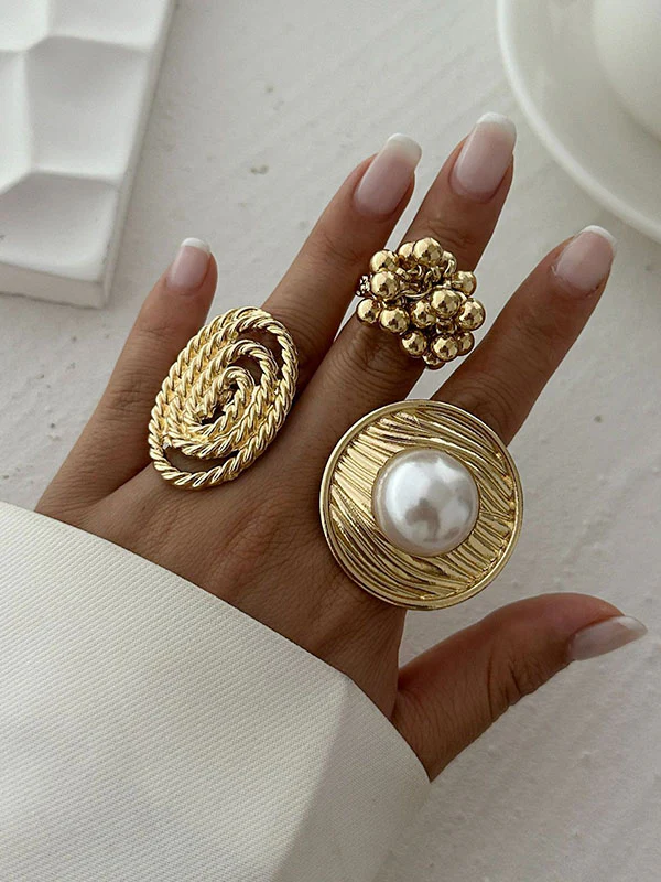 Beaded Geometric Solid Color Rings Accessories - Image 3