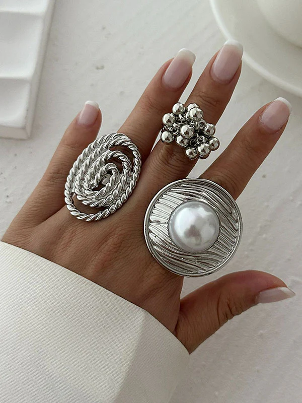 Beaded Geometric Solid Color Rings Accessories - Image 4