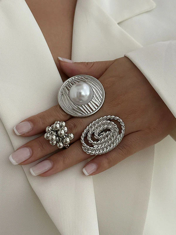 Beaded Geometric Solid Color Rings Accessories - Image 5