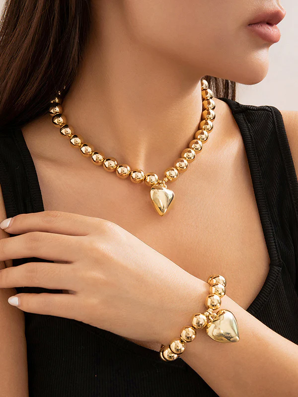 Beaded Heart Shape Shiny Bracelet Accessories + Dainty Necklaces Accessories - Image 2