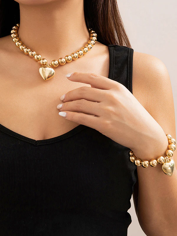 Beaded Heart Shape Shiny Bracelet Accessories + Dainty Necklaces Accessories - Image 3