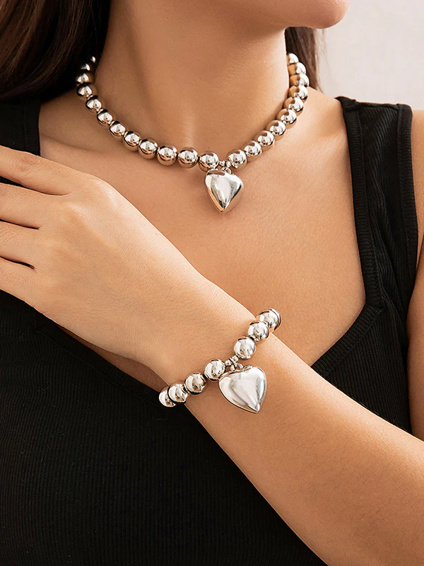 Beaded Heart Shape Shiny Bracelet Accessories + Dainty Necklaces Accessories - Image 5