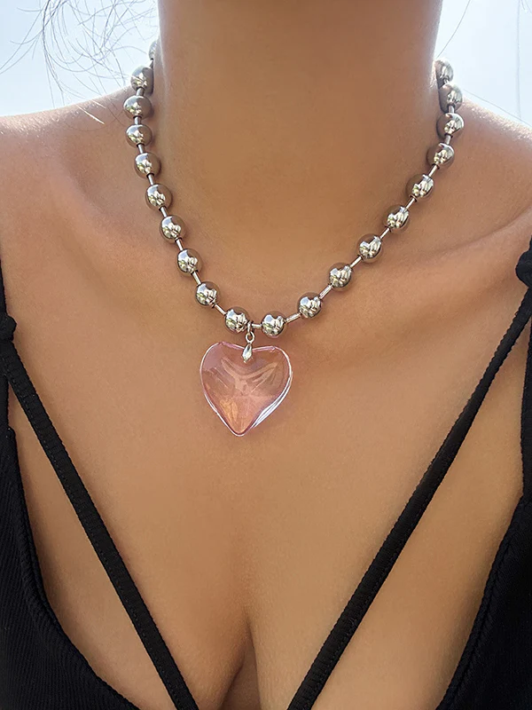 Beaded Heart Shape Shiny Dainty Necklaces Accessories - Image 3