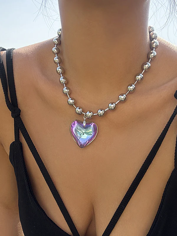 Beaded Heart Shape Shiny Dainty Necklaces Accessories - Image 4