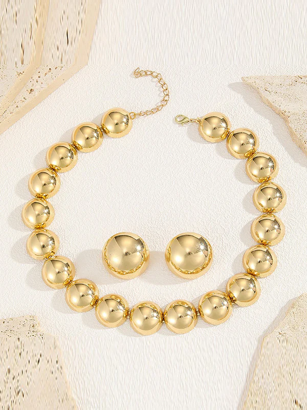 Beaded Solid Color Split-Joint Necklaces + Earrings Accessories Three Pieces - Image 2
