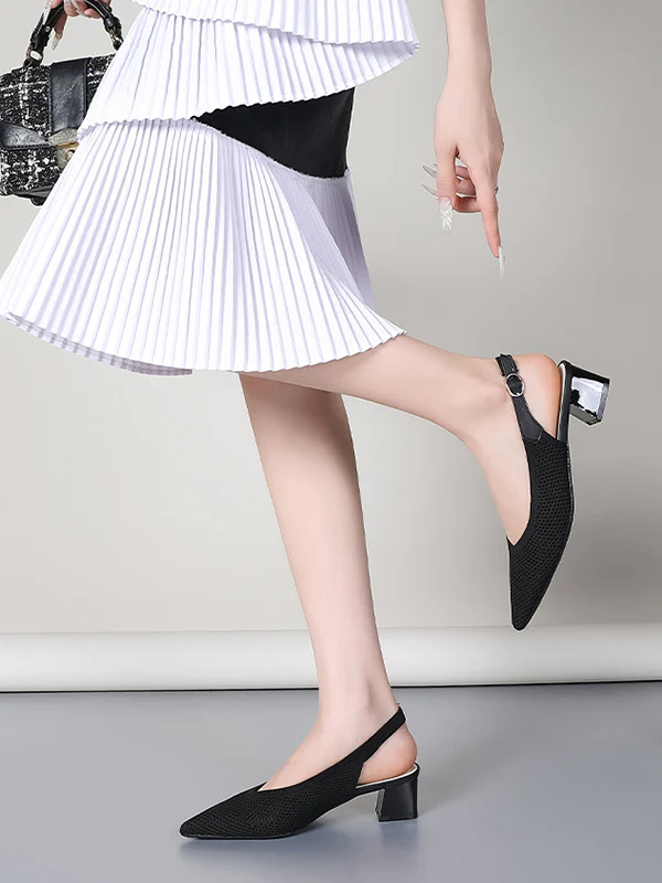 Belt Buckle Hollow Pointed-Toe Split-Joint Pumps Sandals Slider Sandals - Image 11