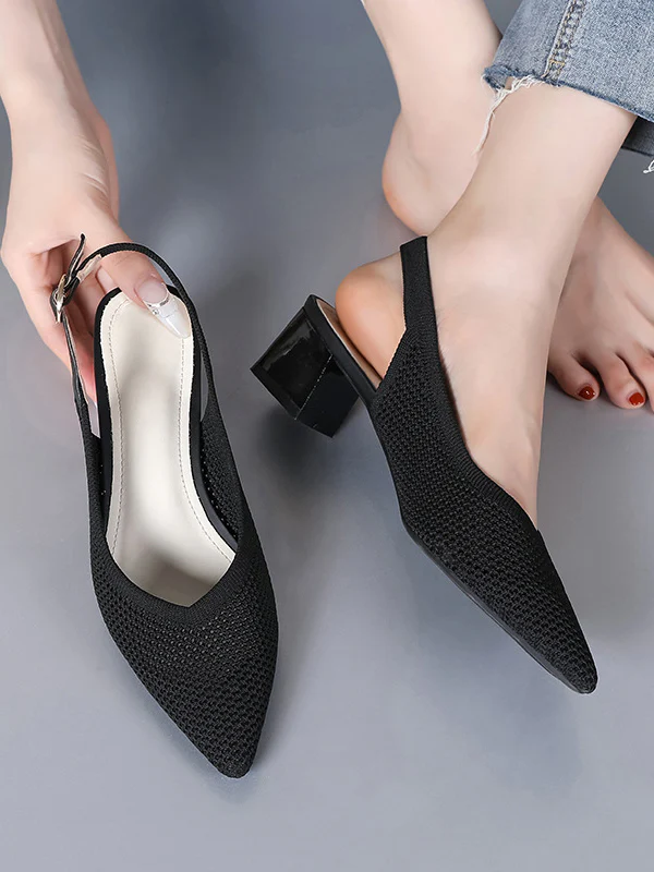 Belt Buckle Hollow Pointed-Toe Split-Joint Pumps Sandals Slider Sandals - Image 12