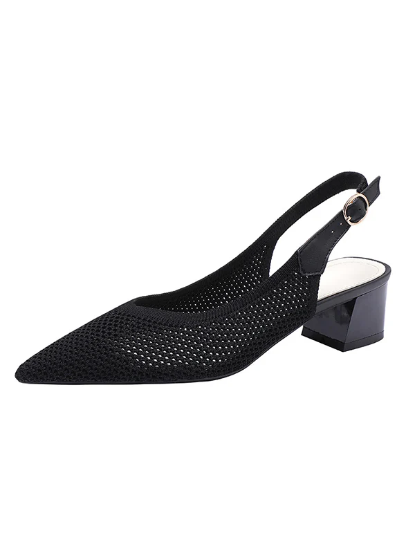 Belt Buckle Hollow Pointed-Toe Split-Joint Pumps Sandals Slider Sandals - Image 17