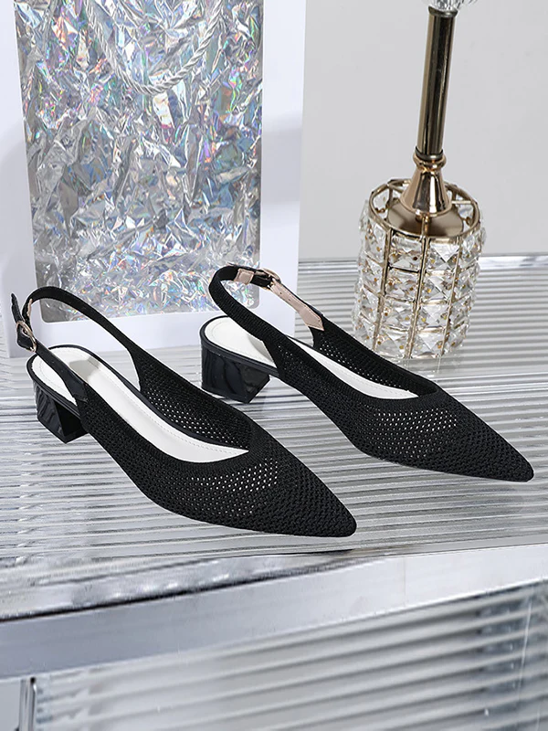 Belt Buckle Hollow Pointed-Toe Split-Joint Pumps Sandals Slider Sandals - Image 26