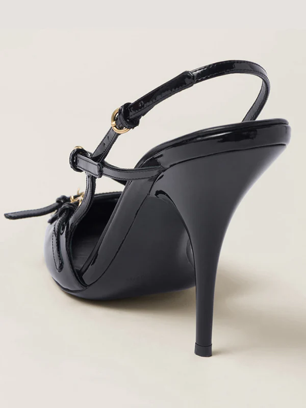 Belt Buckle Hollow Pointed-Toe Split-Joint Pumps Sandals Sling Shoes - Image 10