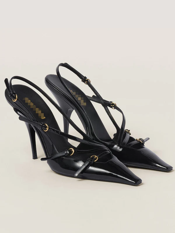 Belt Buckle Hollow Pointed-Toe Split-Joint Pumps Sandals Sling Shoes - Image 5