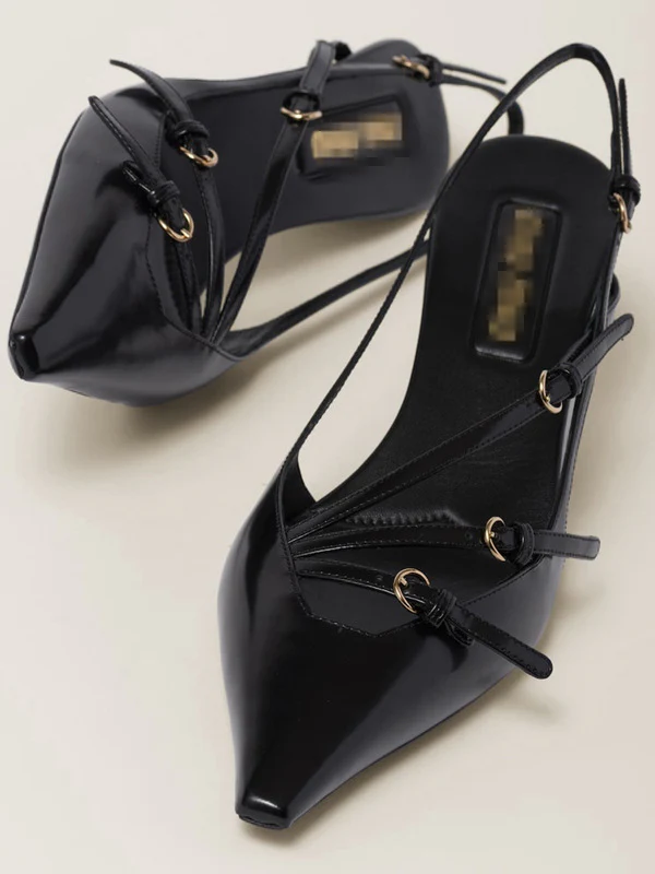 Belt Buckle Hollow Pointed-Toe Split-Joint Pumps Sandals Sling Shoes - Image 6