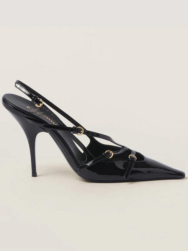 Belt Buckle Hollow Pointed-Toe Split-Joint Pumps Sandals Sling Shoes - Image 9