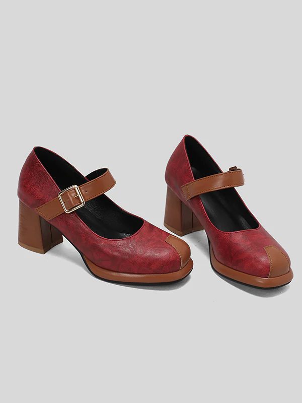 Belt Buckle Hollow Round-Toe Shallow Cut Split-Joint Pumps - Image 14