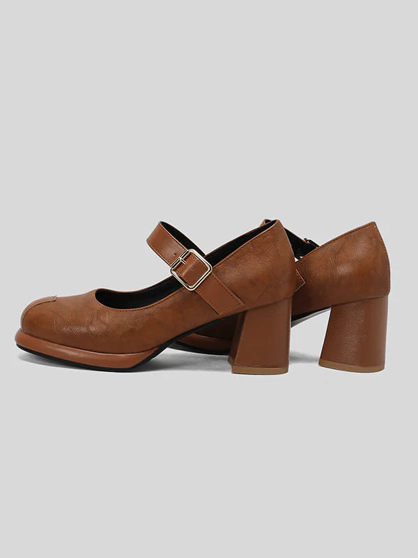 Belt Buckle Hollow Round-Toe Shallow Cut Split-Joint Pumps - Image 15