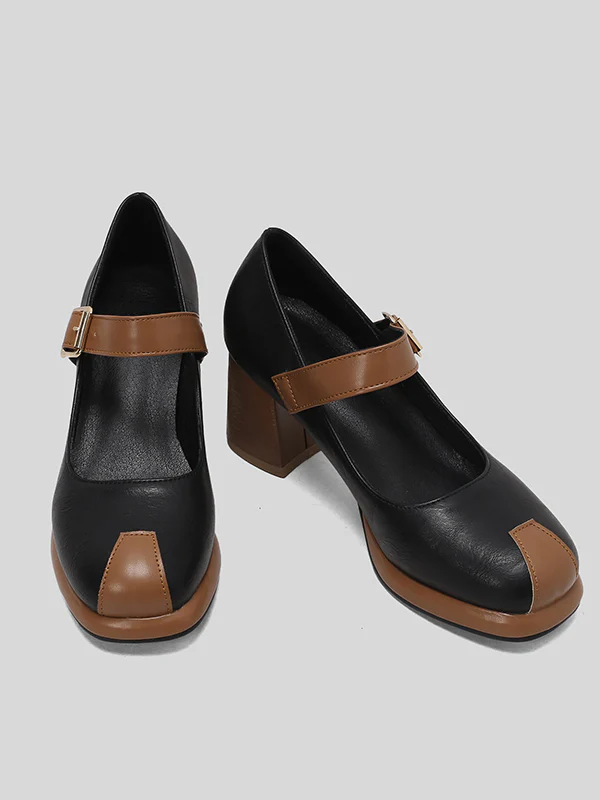 Belt Buckle Hollow Round-Toe Shallow Cut Split-Joint Pumps - Image 16