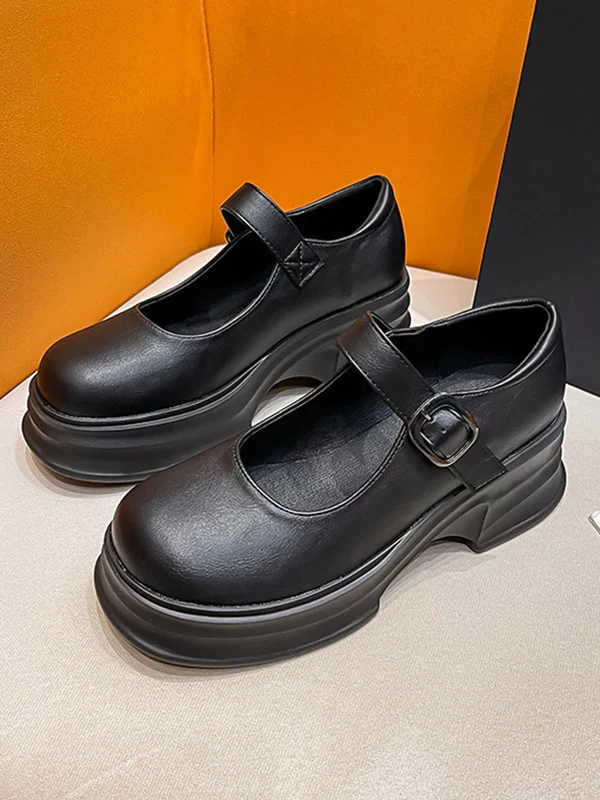 Belt Buckle Mary Janes Platform Shoes - Image 10