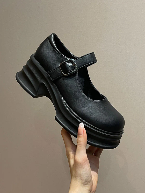 Belt Buckle Mary Janes Platform Shoes - Image 11