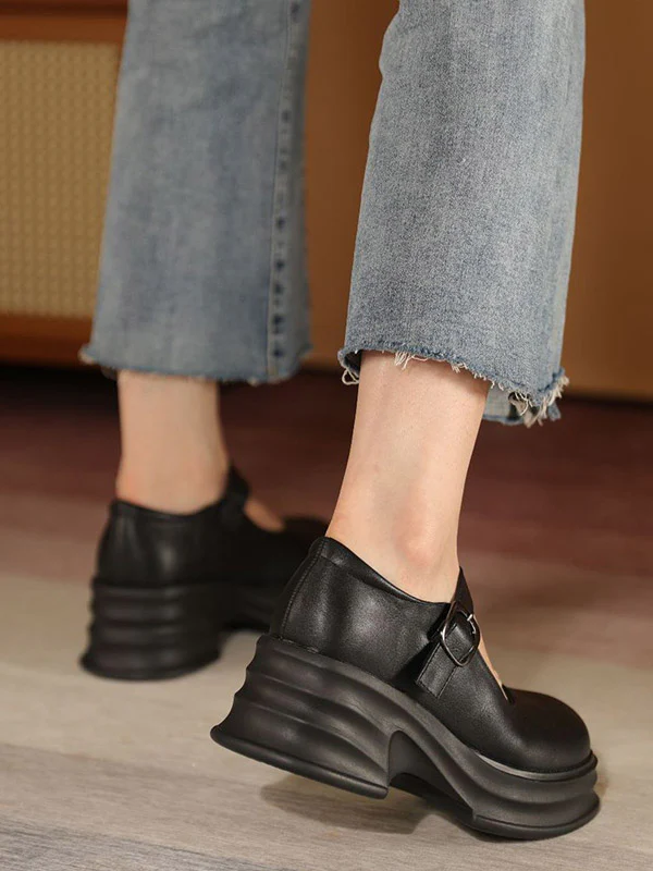 Belt Buckle Mary Janes Platform Shoes - Image 2