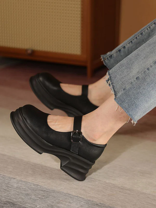 Belt Buckle Mary Janes Platform Shoes - Image 3