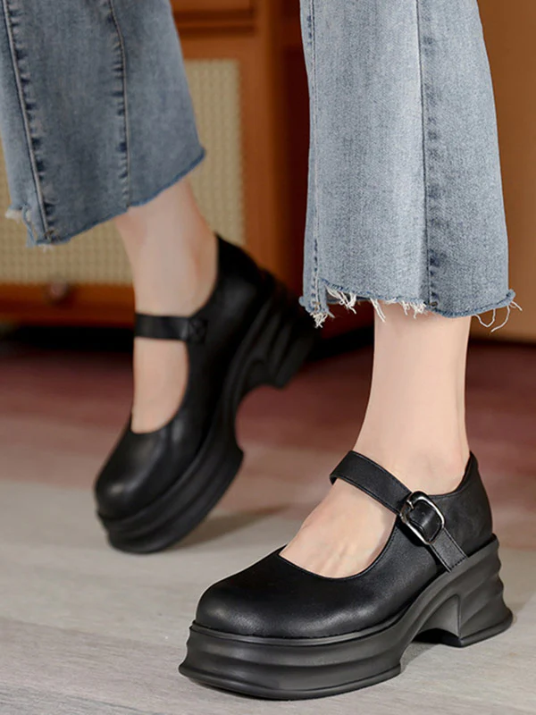 Belt Buckle Mary Janes Platform Shoes - Image 4