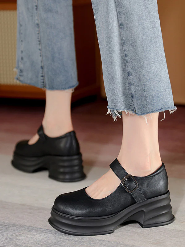 Belt Buckle Mary Janes Platform Shoes - Image 5