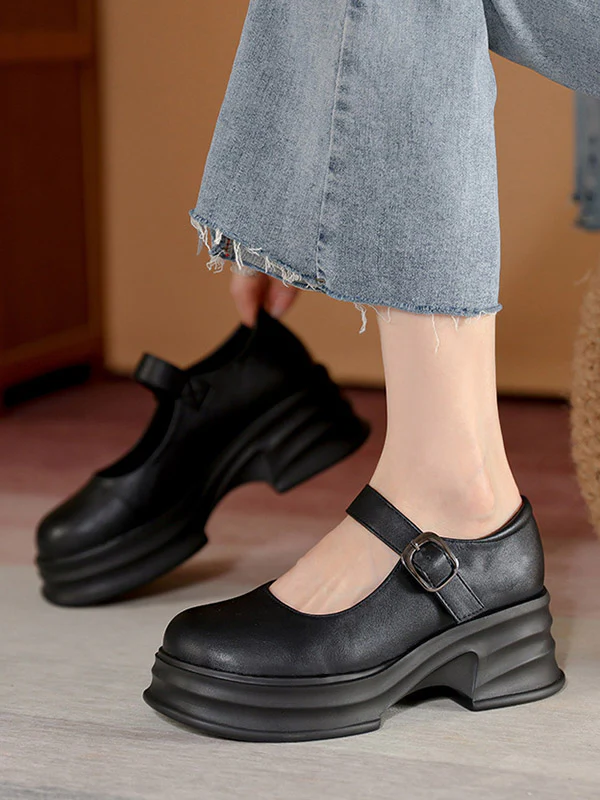 Belt Buckle Mary Janes Platform Shoes - Image 6