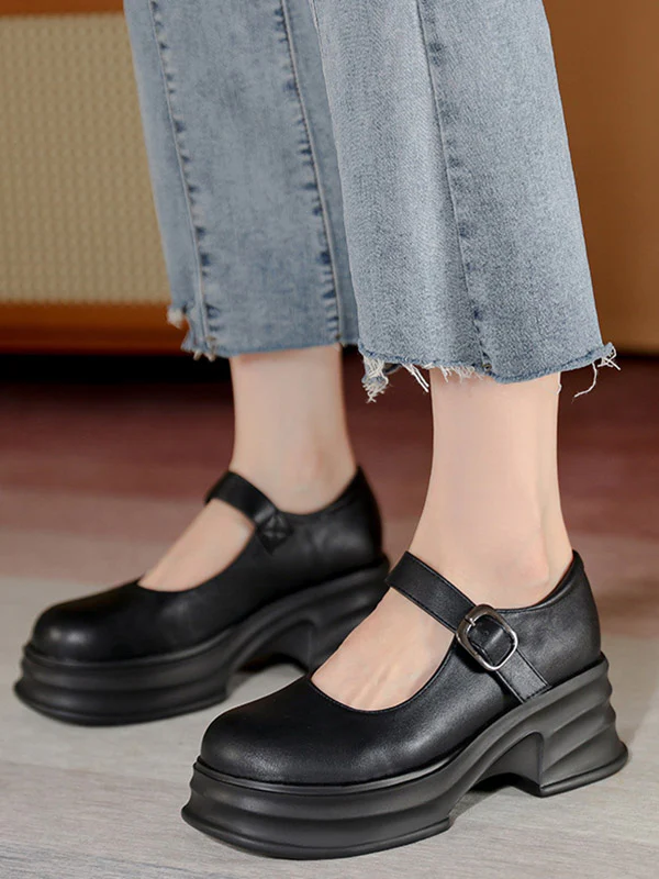Belt Buckle Mary Janes Platform Shoes - Image 7