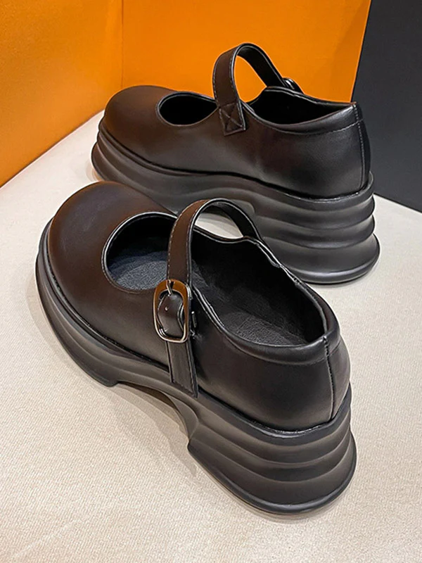 Belt Buckle Mary Janes Platform Shoes - Image 8