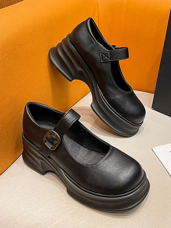 Belt Buckle Mary Janes Platform Shoes - Image 9