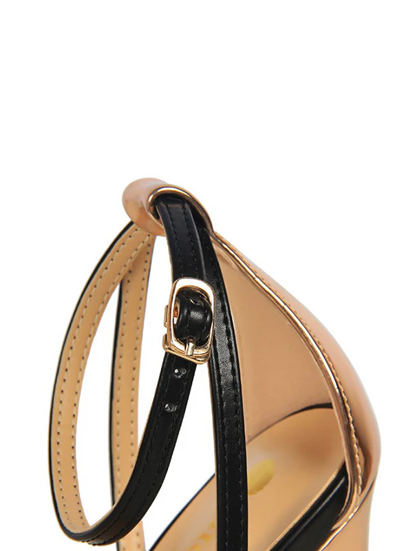 Belt Buckle Open Toe Shiny Split-Joint Pumps Sandals Sandals - Image 10