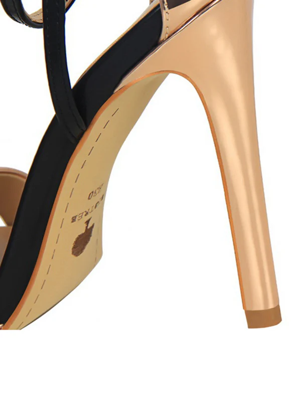 Belt Buckle Open Toe Shiny Split-Joint Pumps Sandals Sandals - Image 11