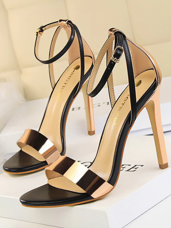 Belt Buckle Open Toe Shiny Split-Joint Pumps Sandals Sandals - Image 2