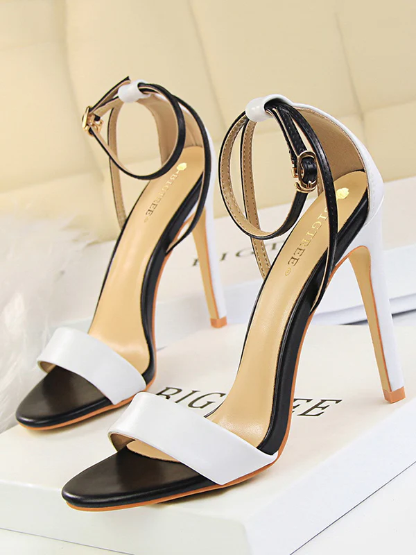 Belt Buckle Open Toe Shiny Split-Joint Pumps Sandals Sandals - Image 4