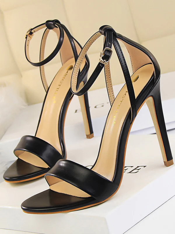 Belt Buckle Open Toe Shiny Split-Joint Pumps Sandals Sandals - Image 5
