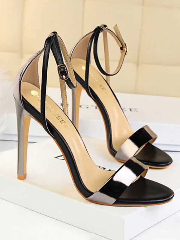 Belt Buckle Open Toe Shiny Split-Joint Pumps Sandals Sandals - Image 7