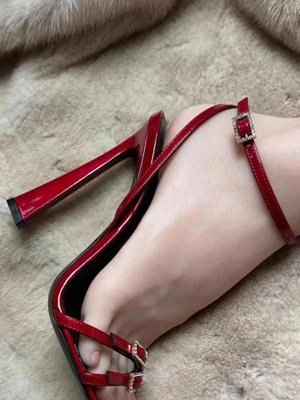Belt Buckle Open Toe Split-Joint Pumps Sandals - Image 7