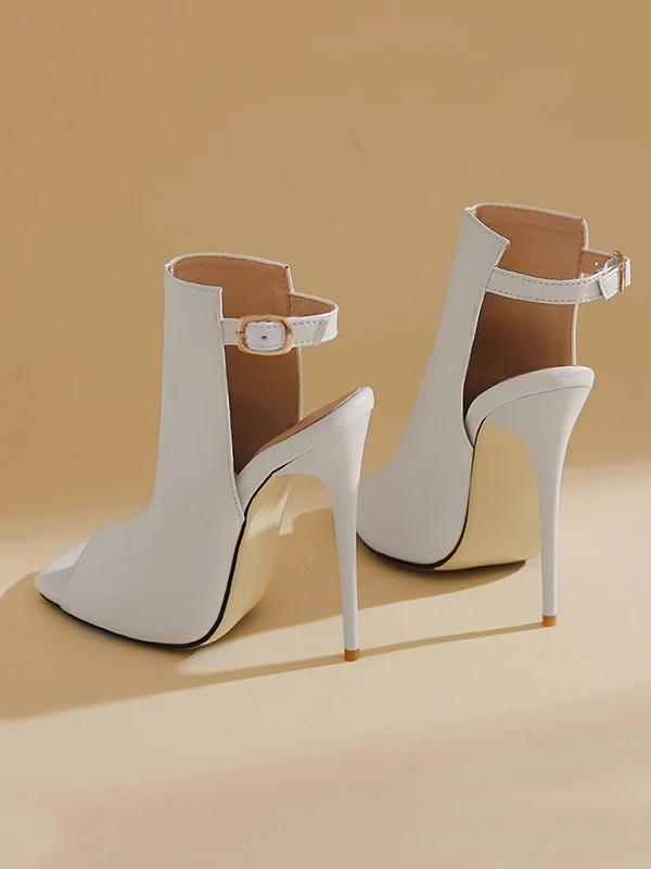 Belt Buckle Peep Toe Split-Joint Pumps Sandals - Image 11