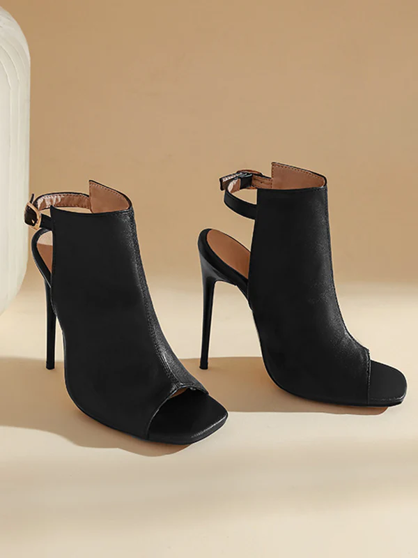 Belt Buckle Peep Toe Split-Joint Pumps Sandals - Image 13