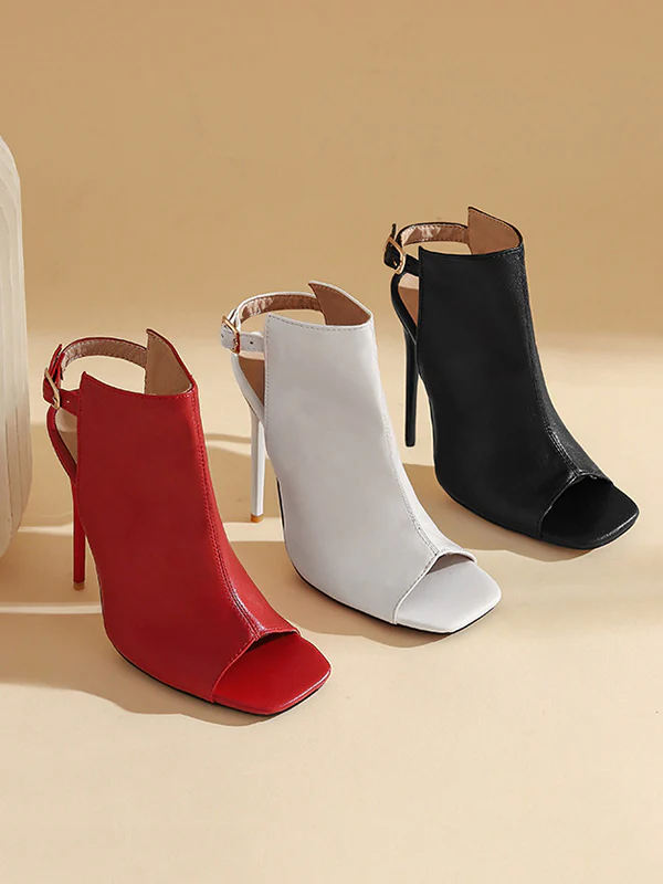 Belt Buckle Peep Toe Split-Joint Pumps Sandals - Image 14