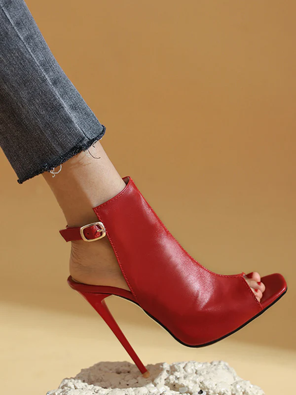 Belt Buckle Peep Toe Split-Joint Pumps Sandals - Image 4