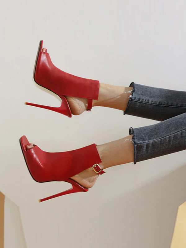 Belt Buckle Peep Toe Split-Joint Pumps Sandals - Image 5