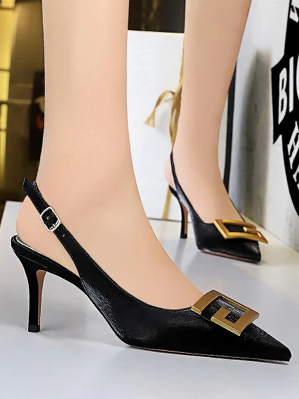Belt Buckle Pointed-Toe Pumps Sling Shoes - Image 10