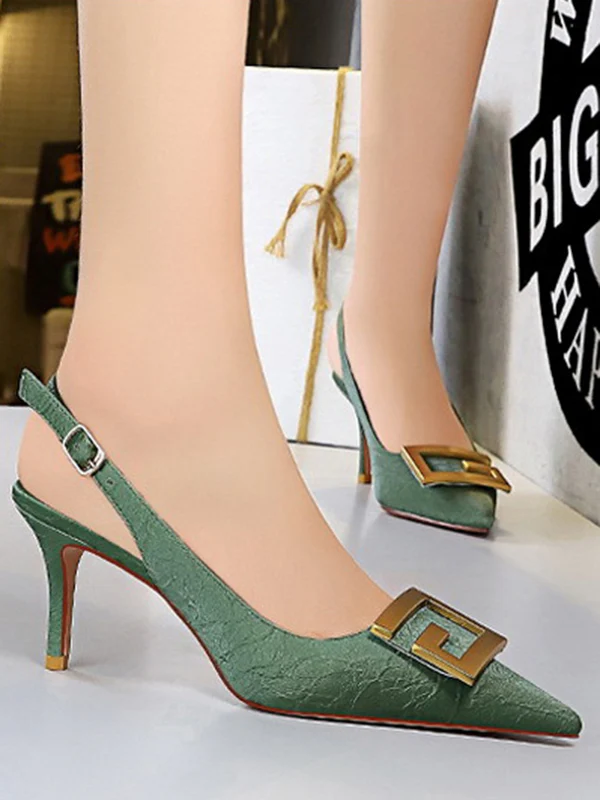Belt Buckle Pointed-Toe Pumps Sling Shoes - Image 12