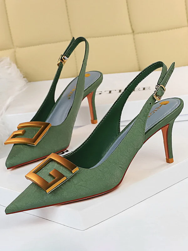 Belt Buckle Pointed-Toe Pumps Sling Shoes - Image 2