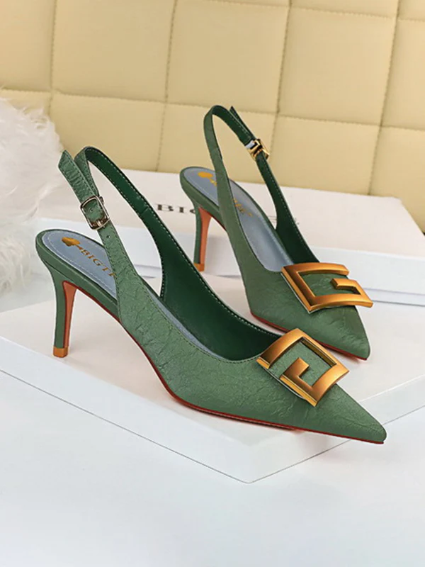 Belt Buckle Pointed-Toe Pumps Sling Shoes - Image 3