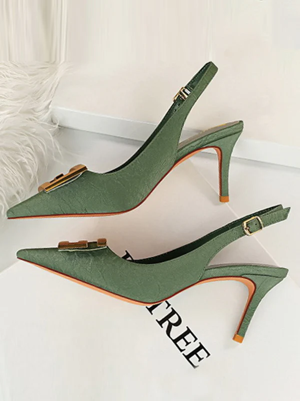 Belt Buckle Pointed-Toe Pumps Sling Shoes - Image 4