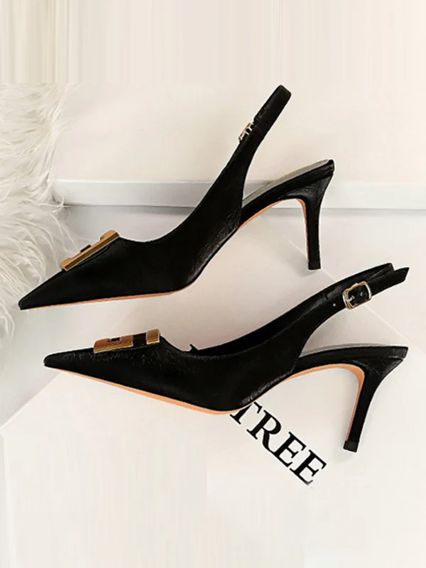 Belt Buckle Pointed-Toe Pumps Sling Shoes - Image 5