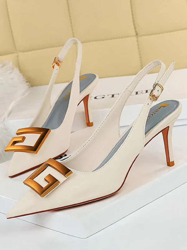 Belt Buckle Pointed-Toe Pumps Sling Shoes - Image 7